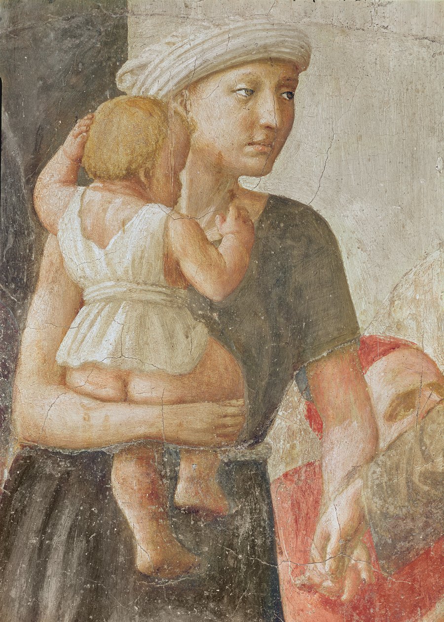 Detail ženy a dítěte, od sv. Petra a Pavla rozdávající almužnu, kolem 1427 (detail 57194) od Tommaso Masaccio