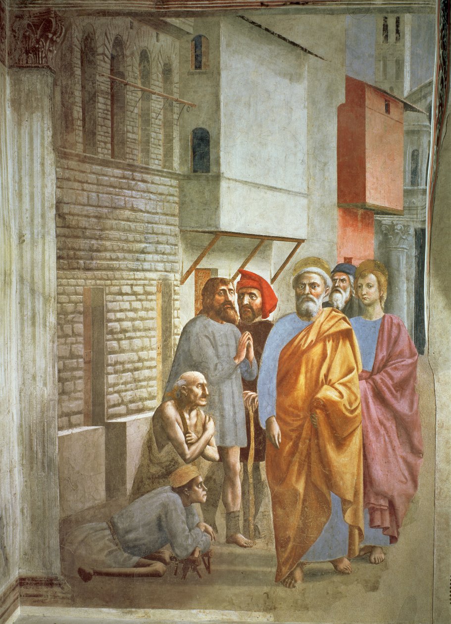 Svatý Petr uzdravuje svým stínem, kolem roku 1427 od Tommaso Masaccio