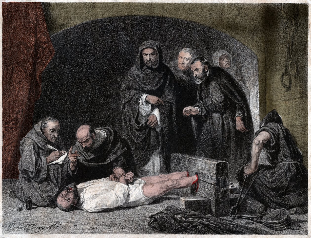 Inkvizice ve středověku. 1841 (rytina) od Tony Robert Fleury