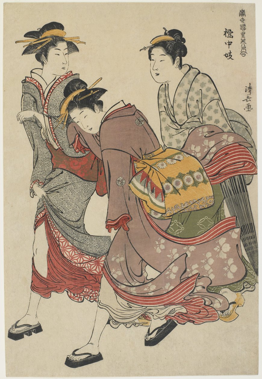 Entertainers of Tachibana-cho, 1782 (barevný dřevořez) od Torii Kiyonaga