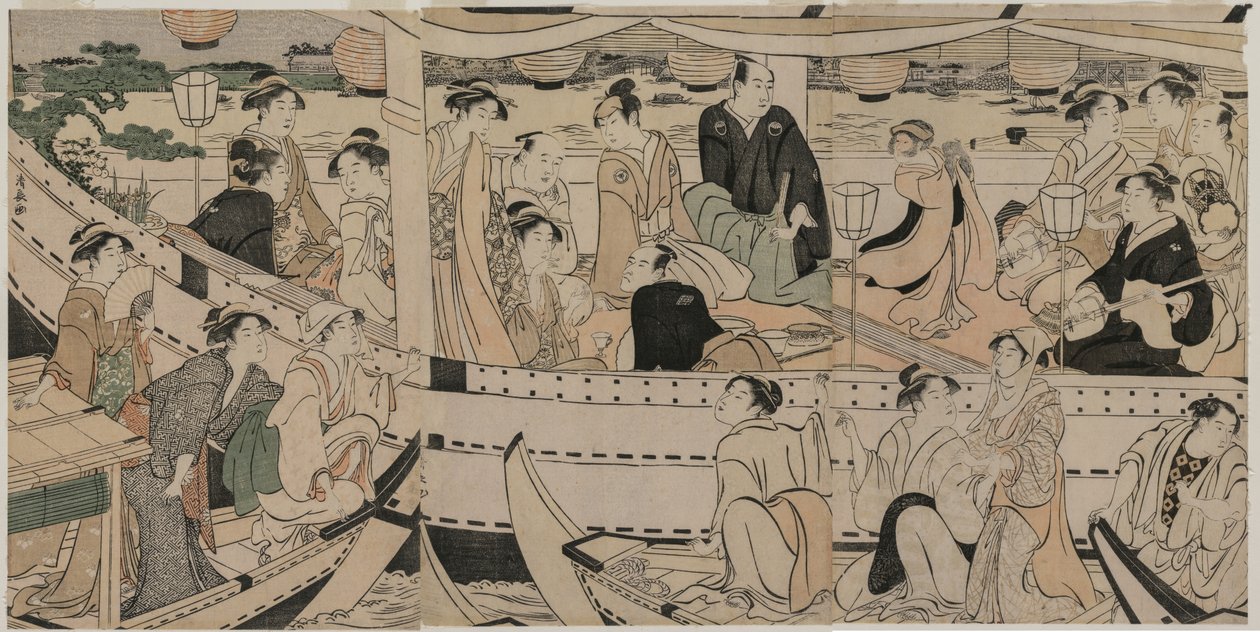 Vodácká párty na řece Sumida od Torii Kiyonaga