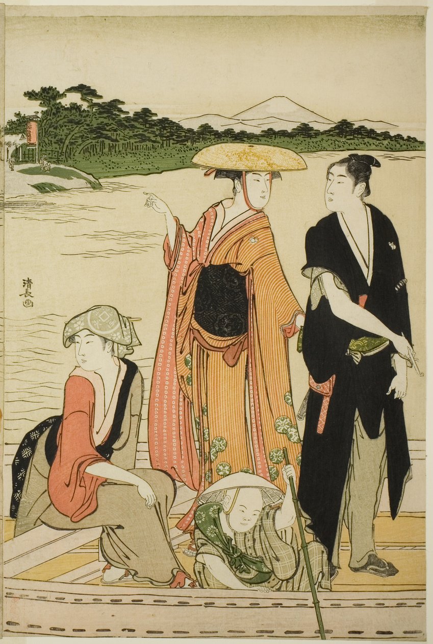 Trajekt na řece Rokugo od Torii Kiyonaga