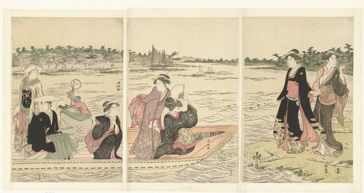 Trajekt na řece Sumida od Torii Kiyonaga