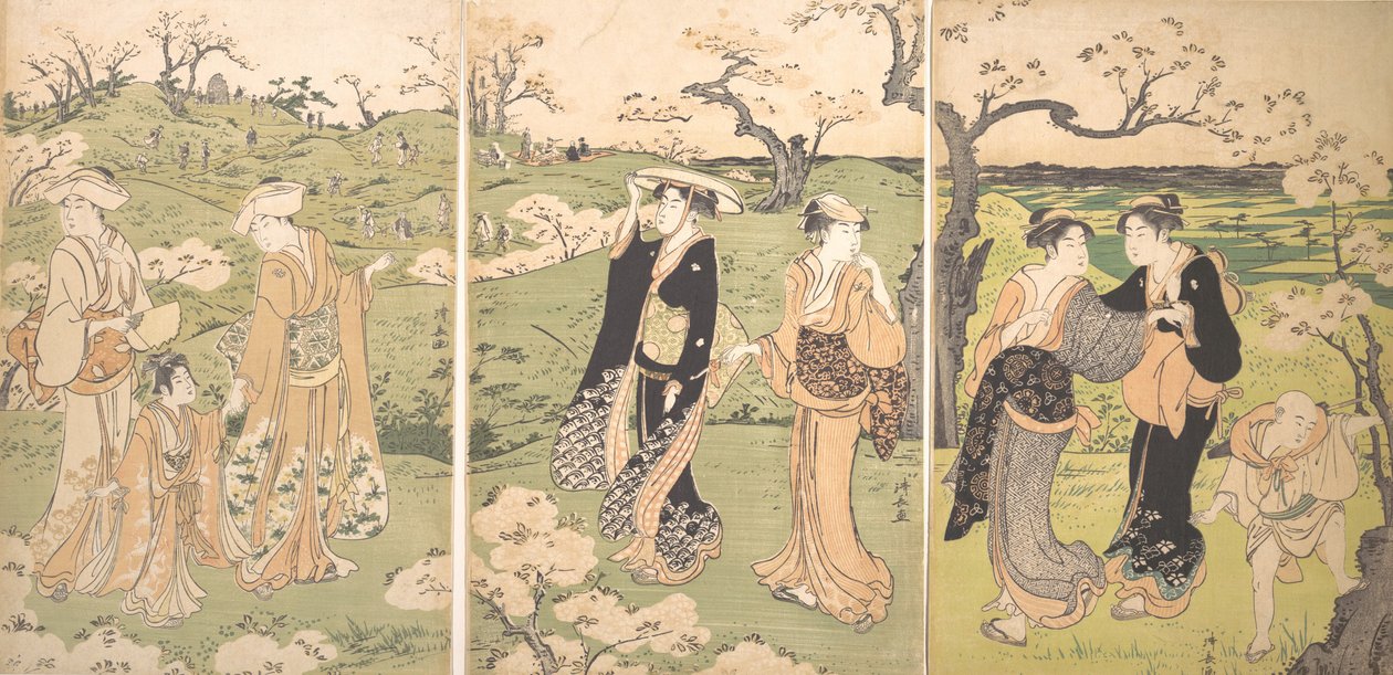 Mladé dámy prohlížení třešňových květů v Asukayama. od Torii Kiyonaga