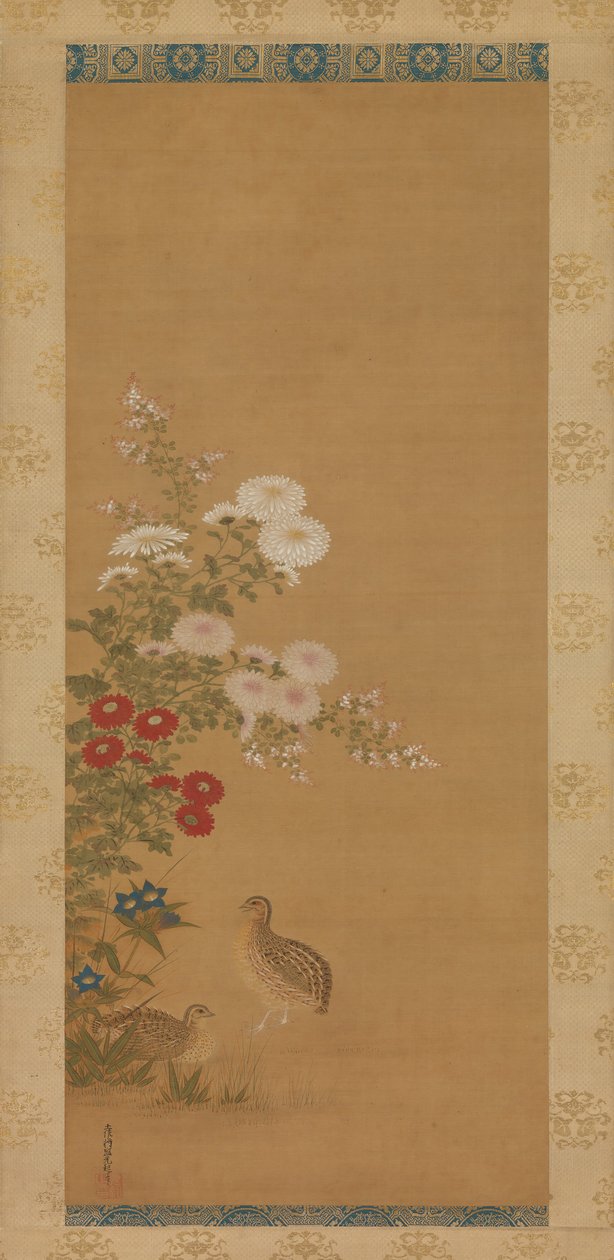 Křepelka a podzimní květiny, konec 17. století. od Tosa Mitsuoki