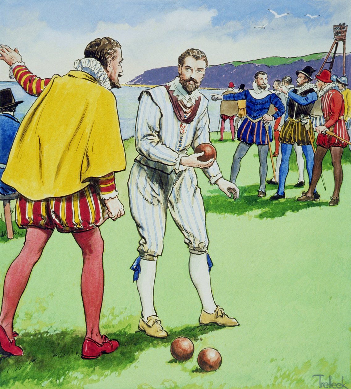 Sir Francis Drake (15403-96) hrající na mísy, z 