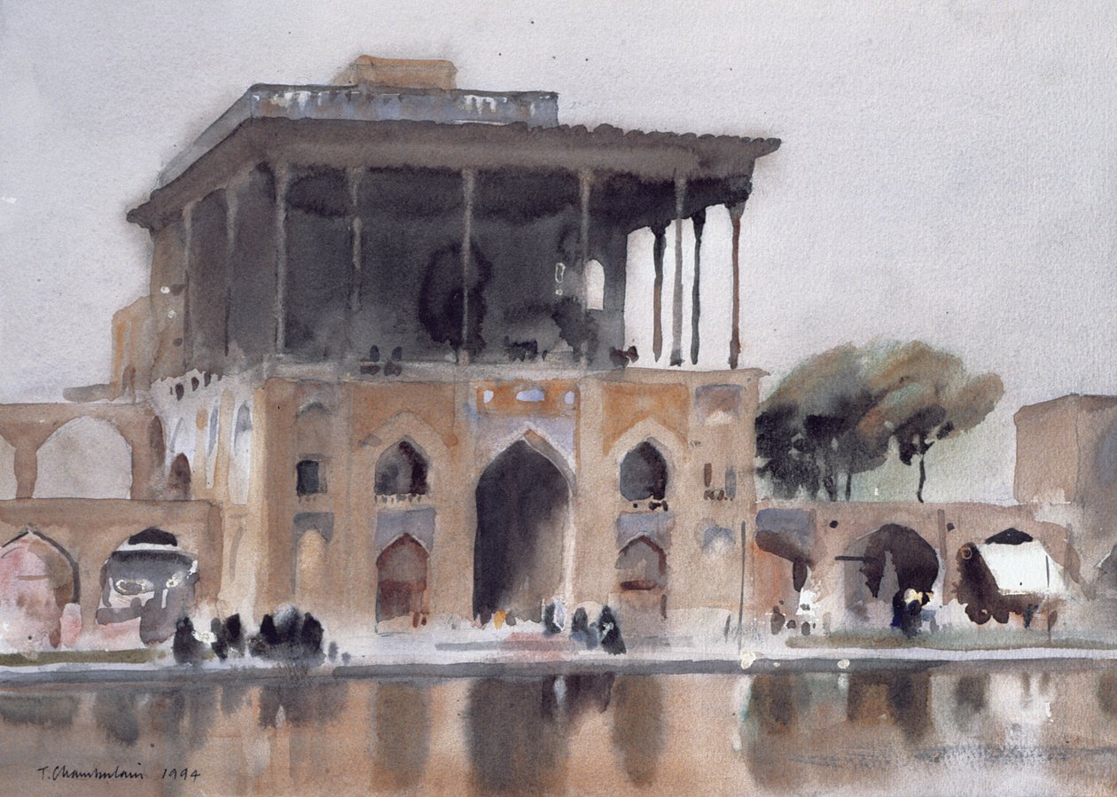 Palác Ali Qapu, Isfahán, 1994 (wc na papíře) od Trevor Chamberlain