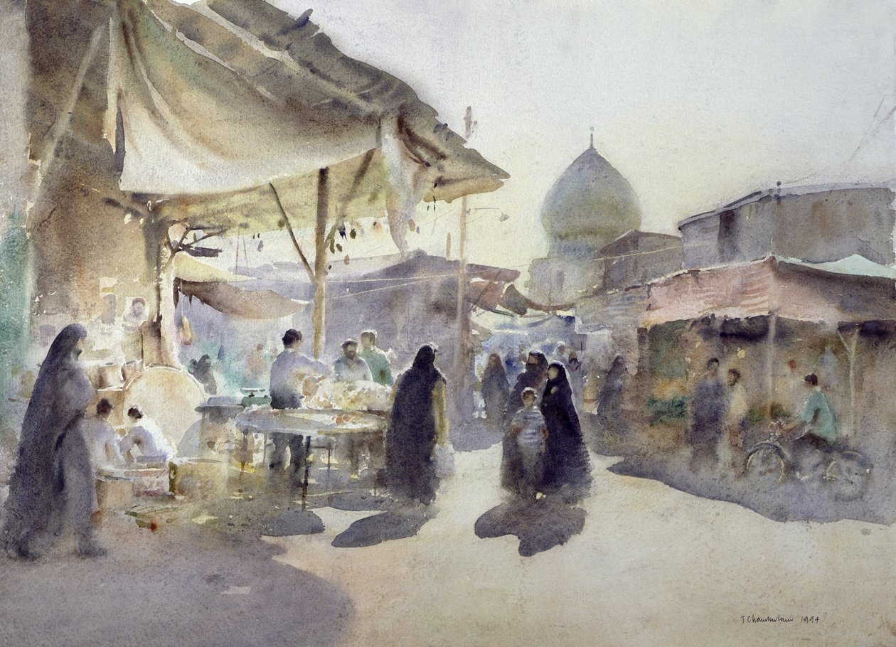 Světlo a stín, Shiraz Bazaar, 1994 (wc na papíře) od Trevor Chamberlain