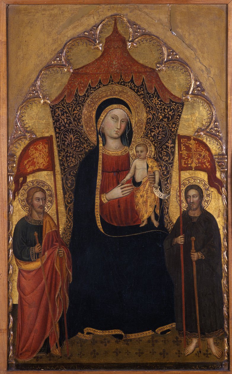 Trůnící Madona s dítětem s apoštolem Jakubem starším a svatým Ranierim, kolem 1410-20 (tempera na topolovém dřevě) od Turino Vanni
