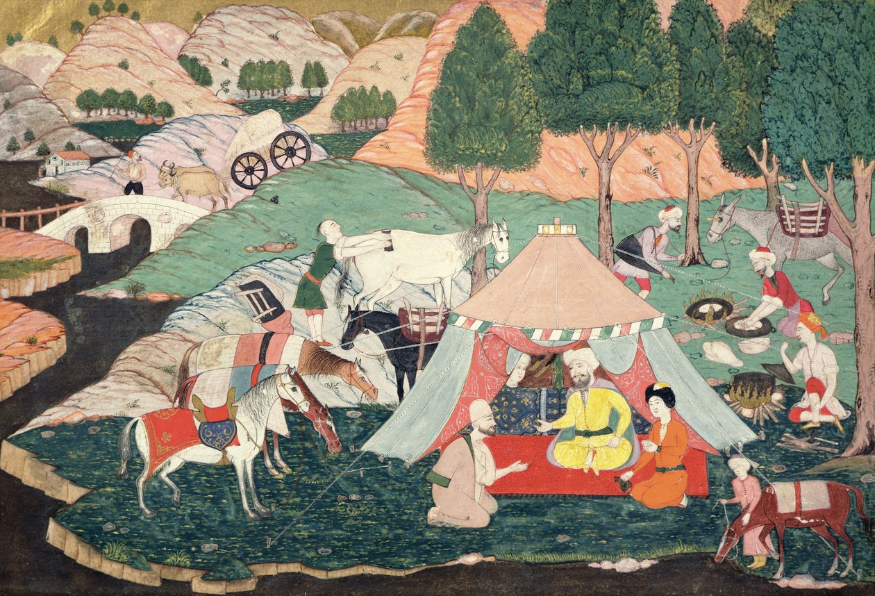 Tábořiště prince (malované hedvábí) od Turkish School
