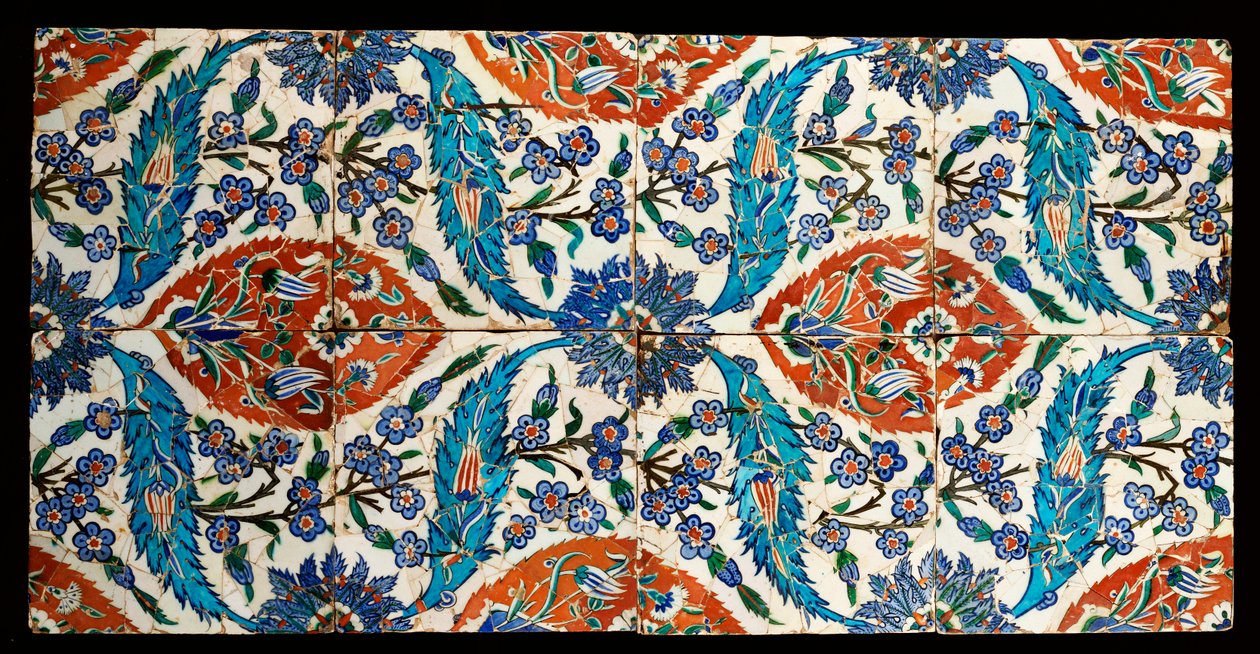 Osm kompozitních polychromovaných čtvercových dlaždic Iznik, kolem 1575 od Turkish School