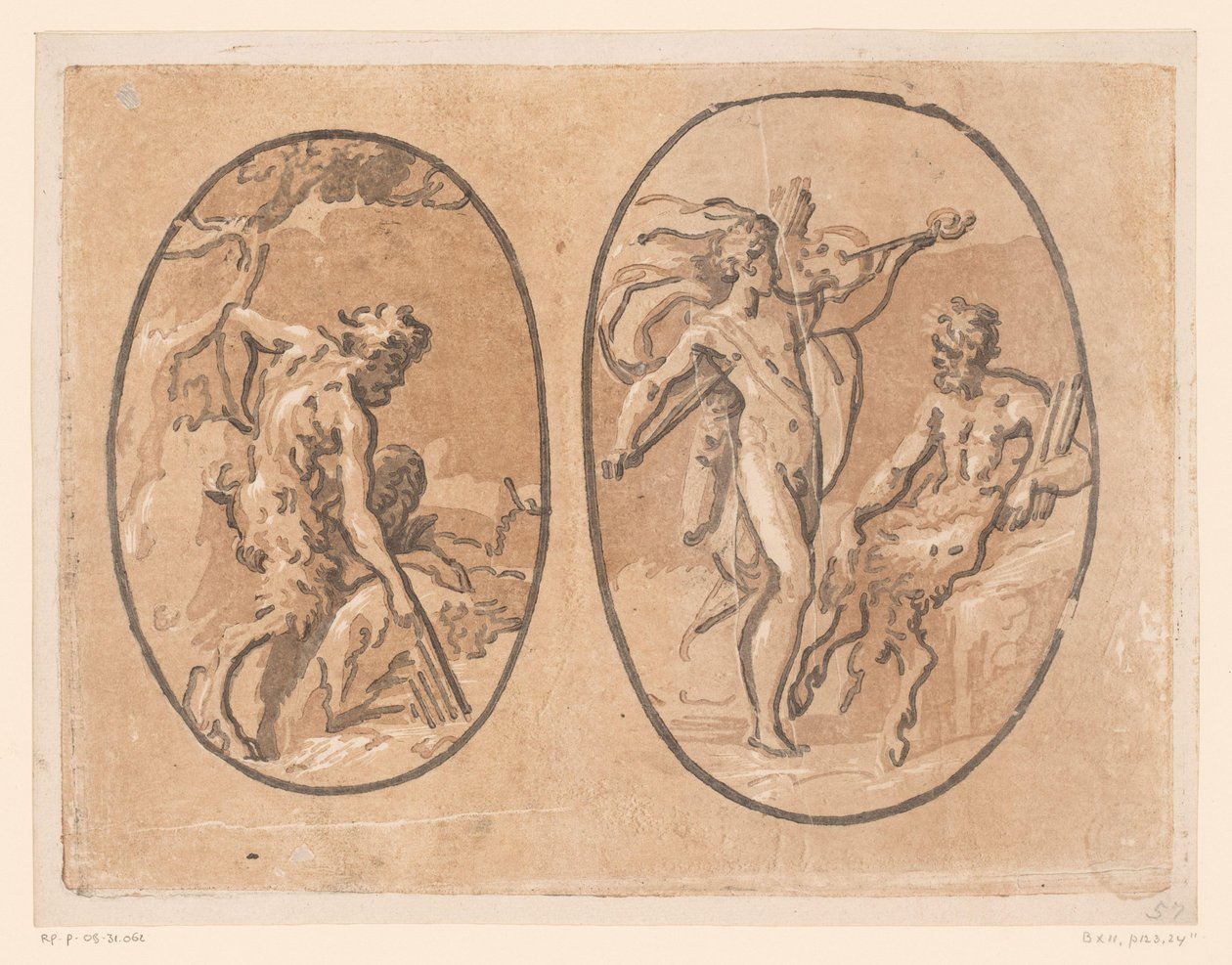 Marsyas den Minervin panfluit vindt od Ugo da Carpi (possibly)