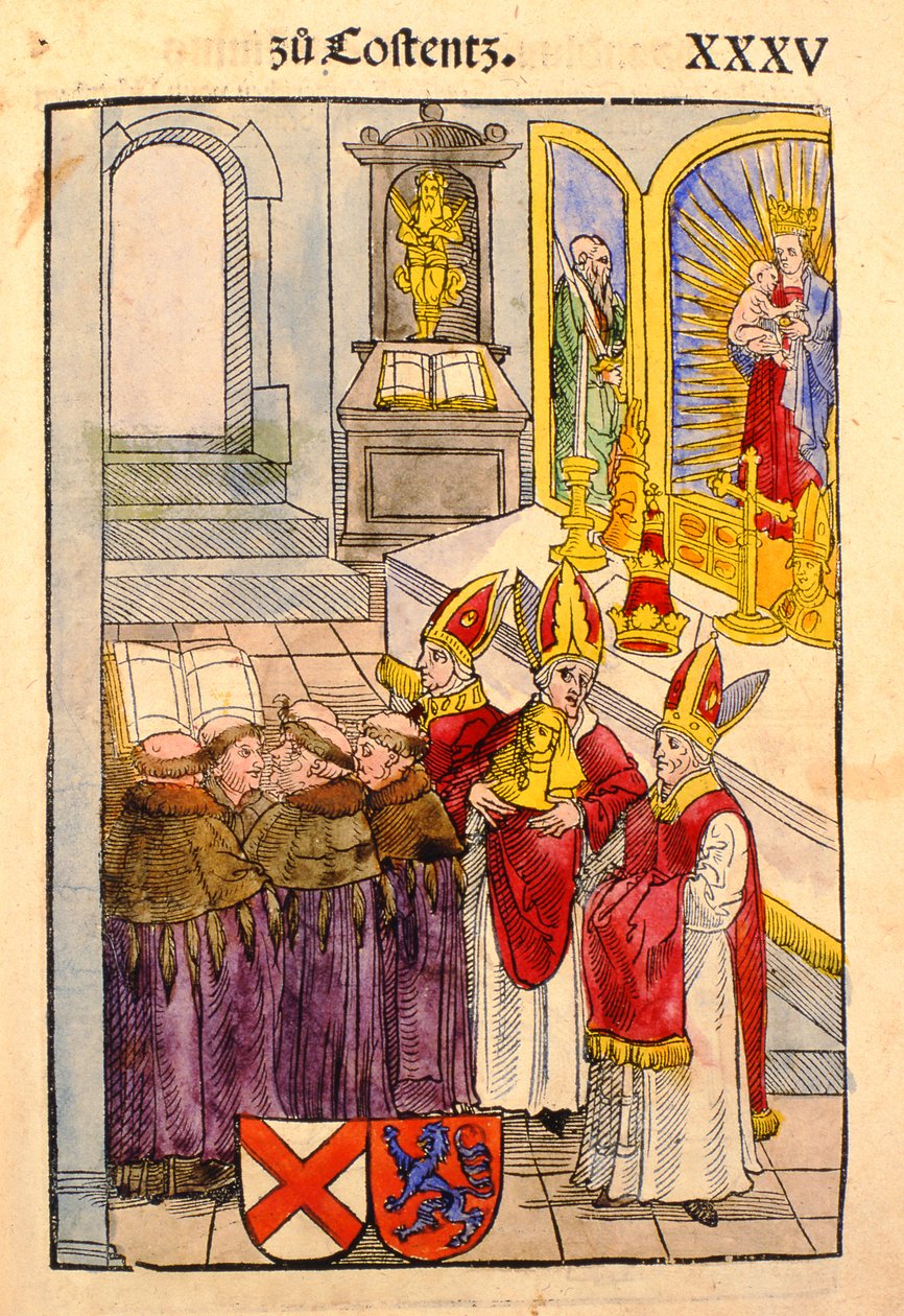 Scéna z Kostnického koncilu z knihy "Chronik des Konzils von Konstanz". od Ulrich von Richental