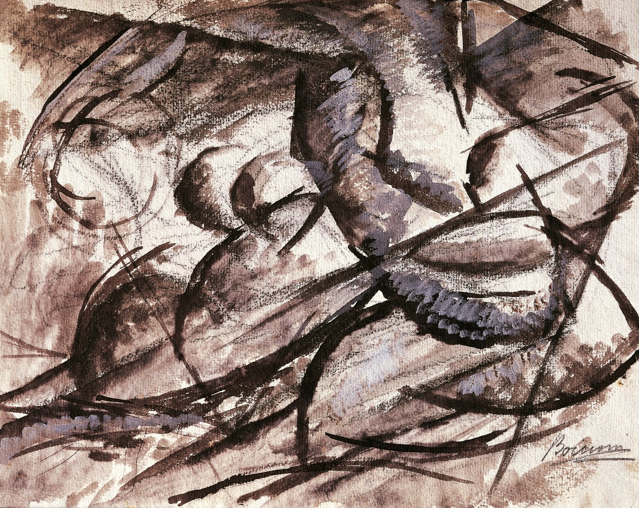 Dynamika (uhl, tuš, tempera a akvarel) od Umberto Boccioni