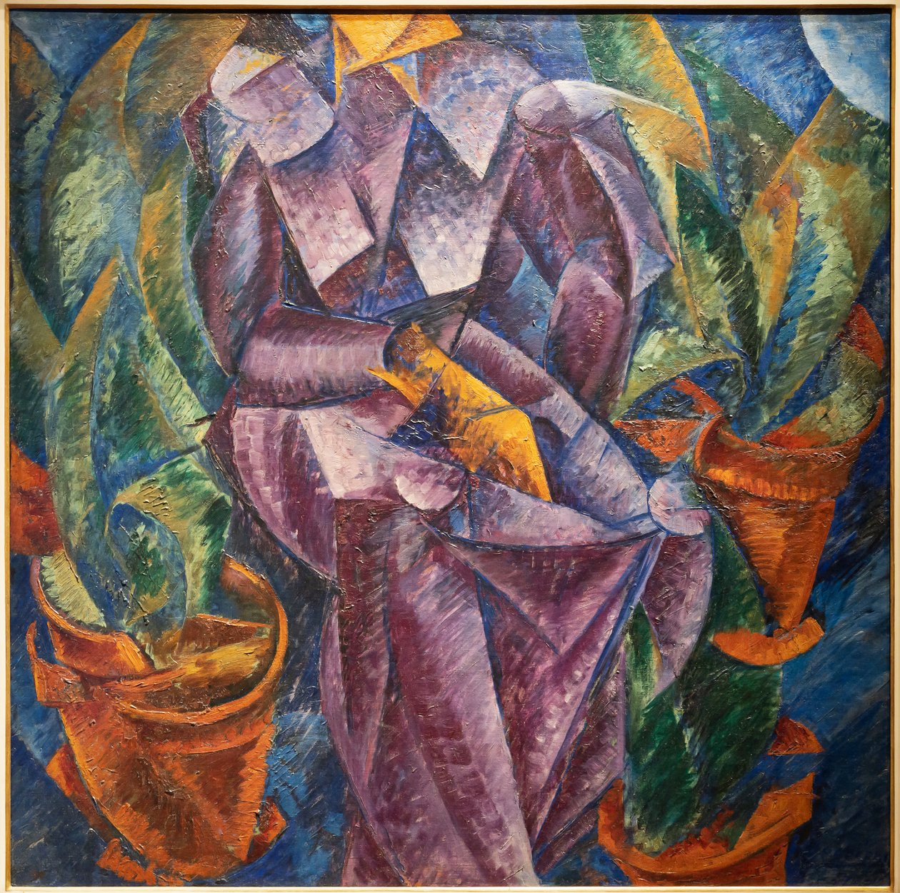 Spirálová kolmá konstrukce. Sedící žena od Umberto Boccioni