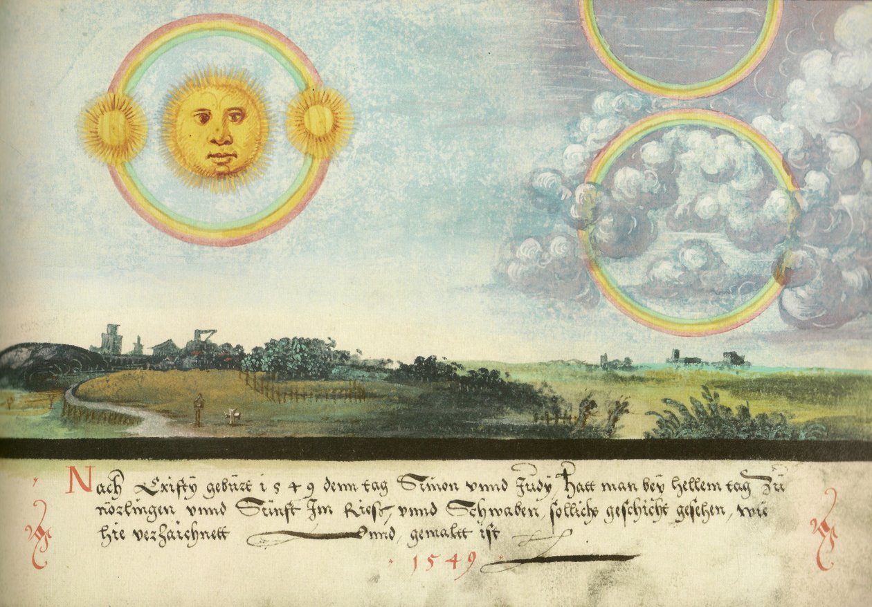 Augsburger Wunderzeichenbuch - Folio 165: Pět sluncí nad Lipskem 1551 od Unbekannt Unbekannt