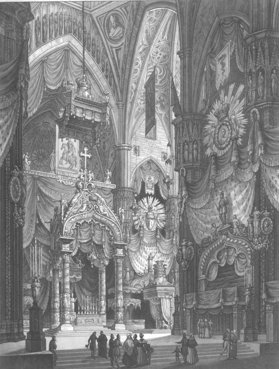 Výzdoba interiéru milánské katedrály při korunovaci Ferdinanda I. lombardsko-benátským králem od Unbekannt Unbekannt
