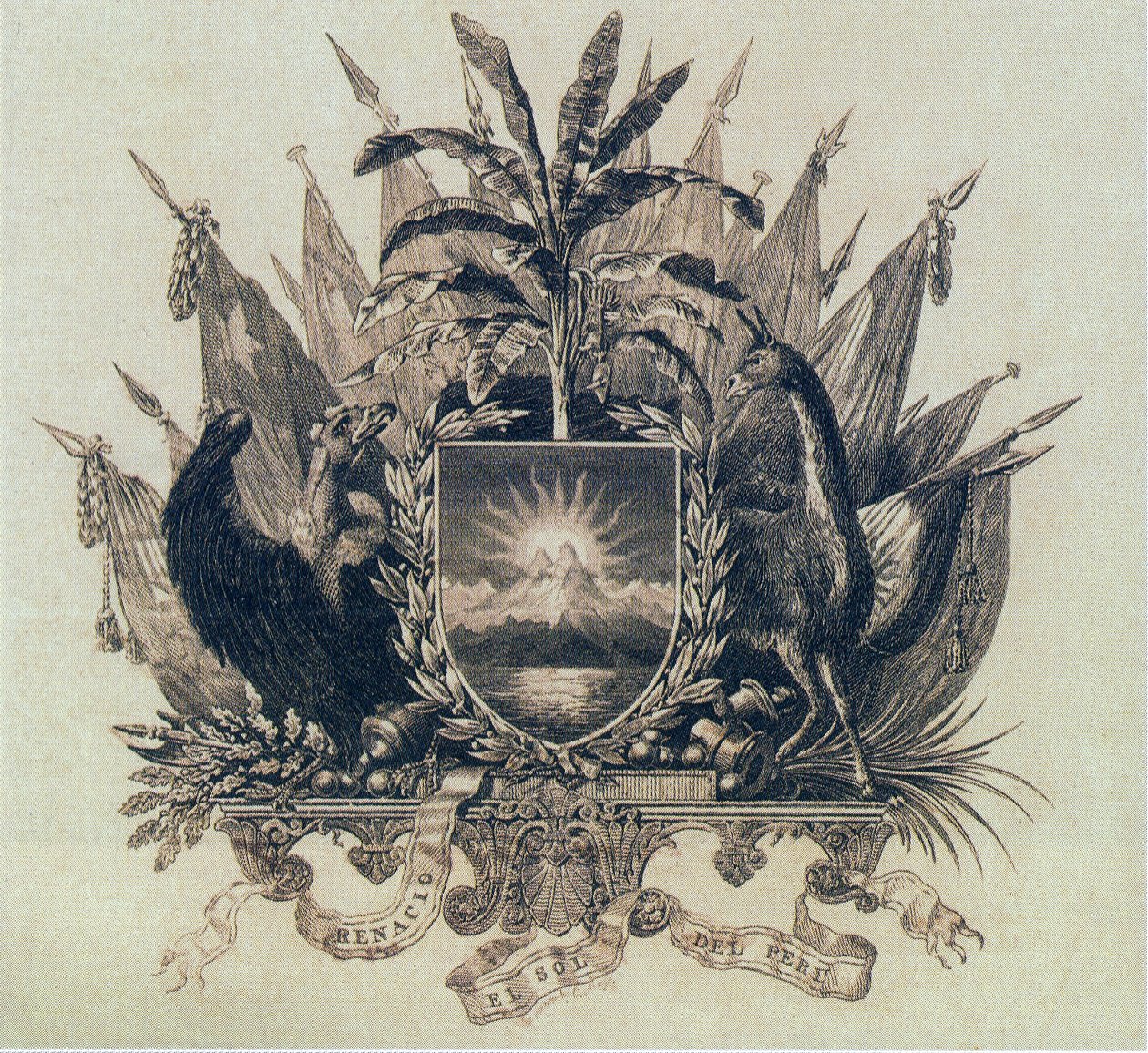 Štít Peruánské republiky vytvořil San Martín 21. října 1821 od Unbekannt Unbekannt