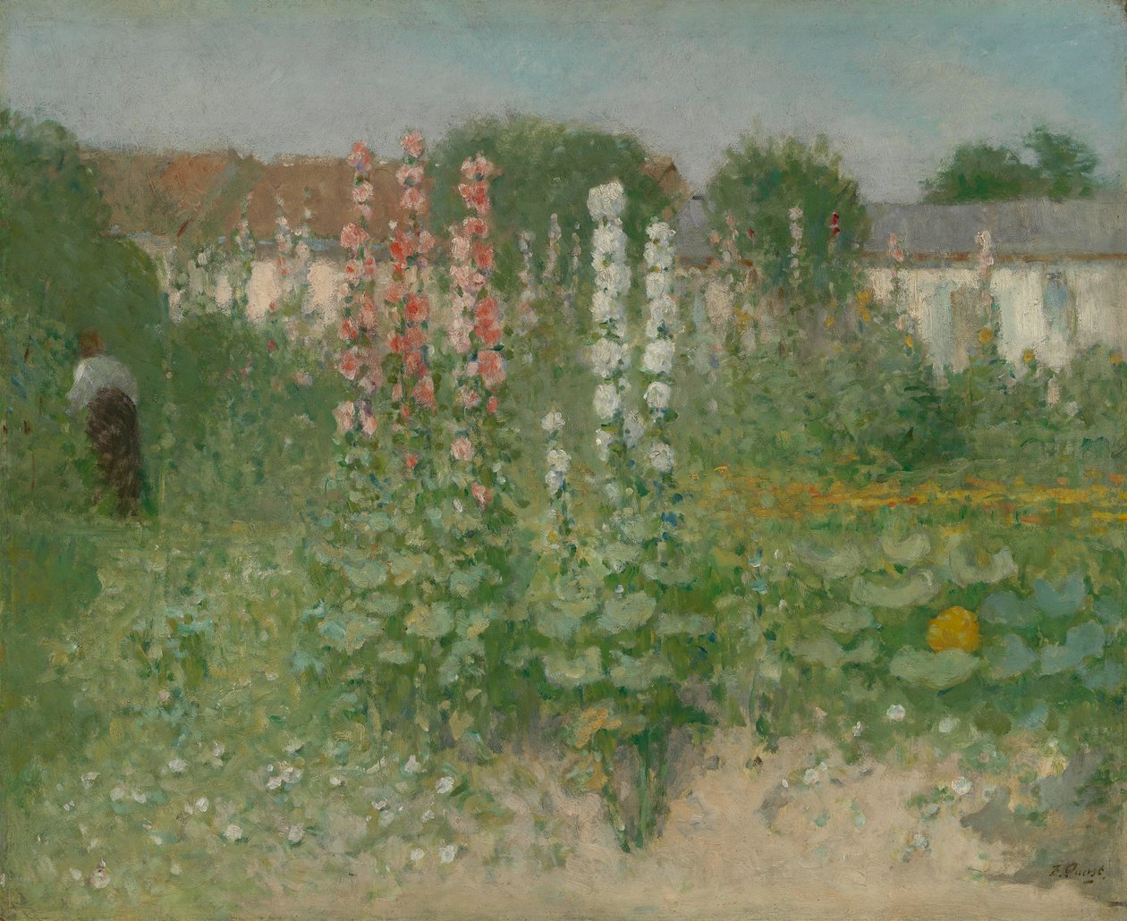 Zahrada s hollyhocks od Unbekannt Unbekannt