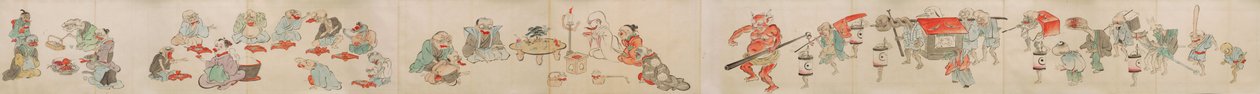 Japonský svitek zobrazující zasnoubení Yokai/Youkaie, manželství a domácí život od Unbekannt Unbekannt