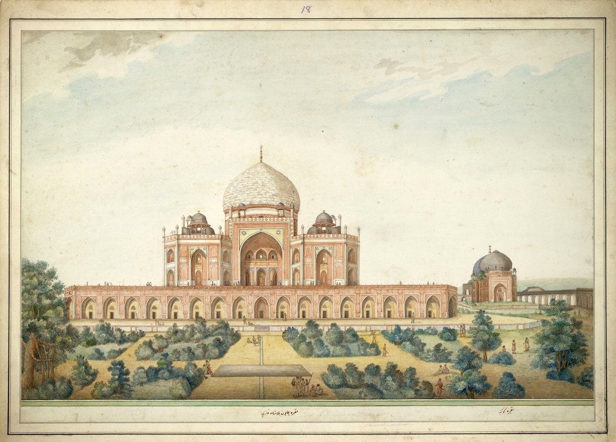 Mauzoleum Humayun, Dillí, v roce 1820. Vodová barva ve stylu Agra od umělce Dillí. Napsáno na přední straně od Unbekannt Unbekannt