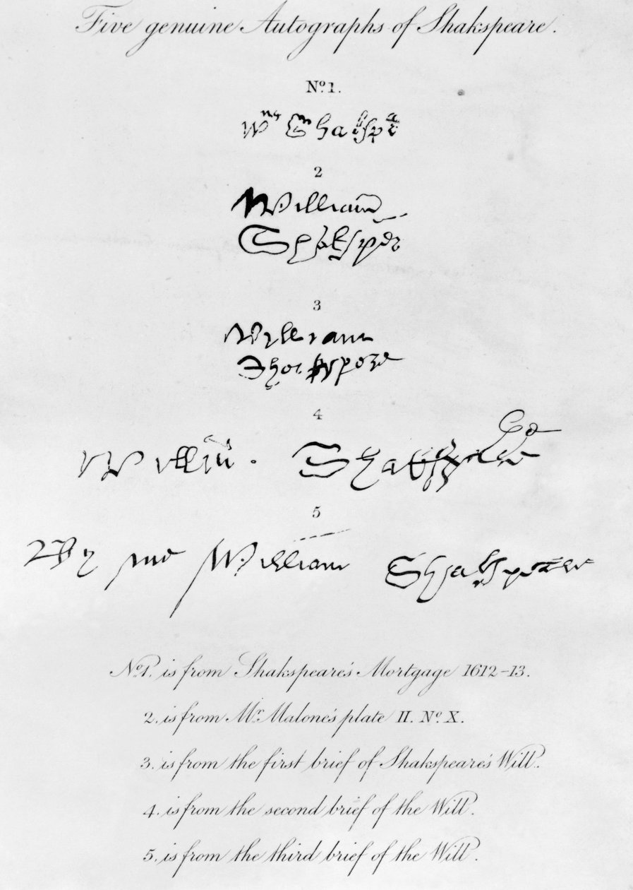 Pět pravých autogramů Williama Shakespeara (1564-1616) od Unbekannt Unbekannt