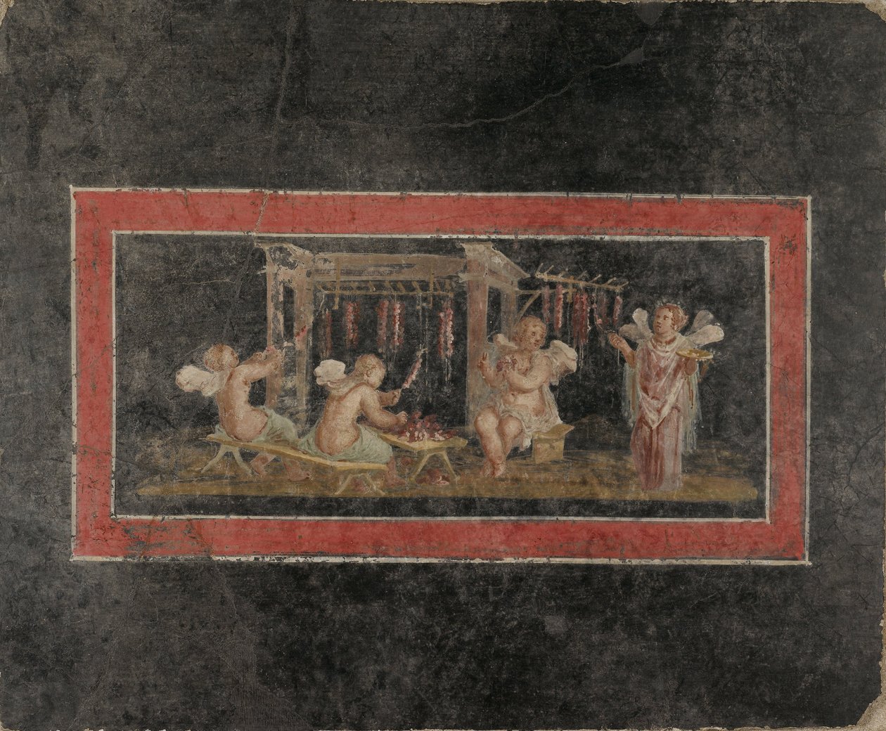 Fresco Fragment se čtyřmi cupids visícími girlandami od Unbekannt Unbekannt