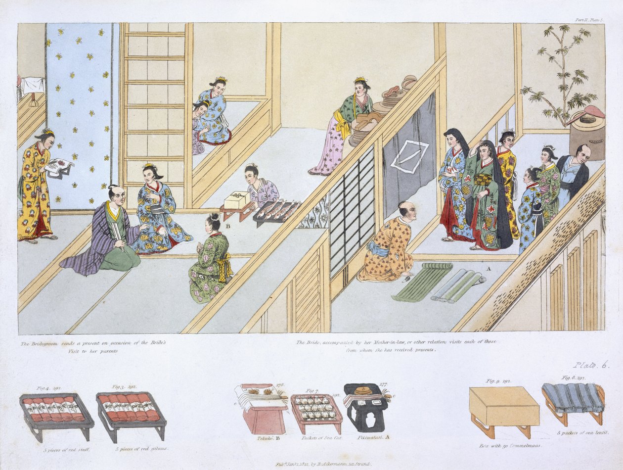 Japonské svatební zvyky z „Illustrations of Japan“ od Issaca Titsingha (asi 1740-1812), vydáno v Londýně 1822 od Unbekannt Unbekannt