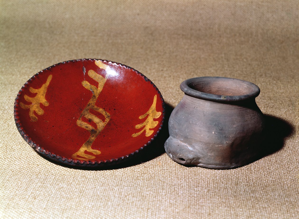 Redware šálek a miska, keramika cca 1780 od Unbekannt Unbekannt