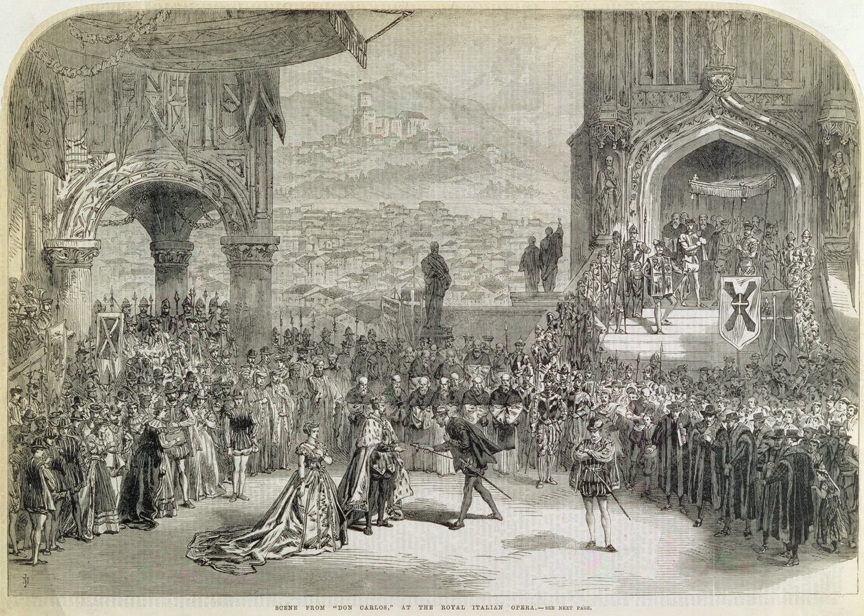 Scéna z opery Don Carlos v Italské královské opeře od Unbekannt Unbekannt