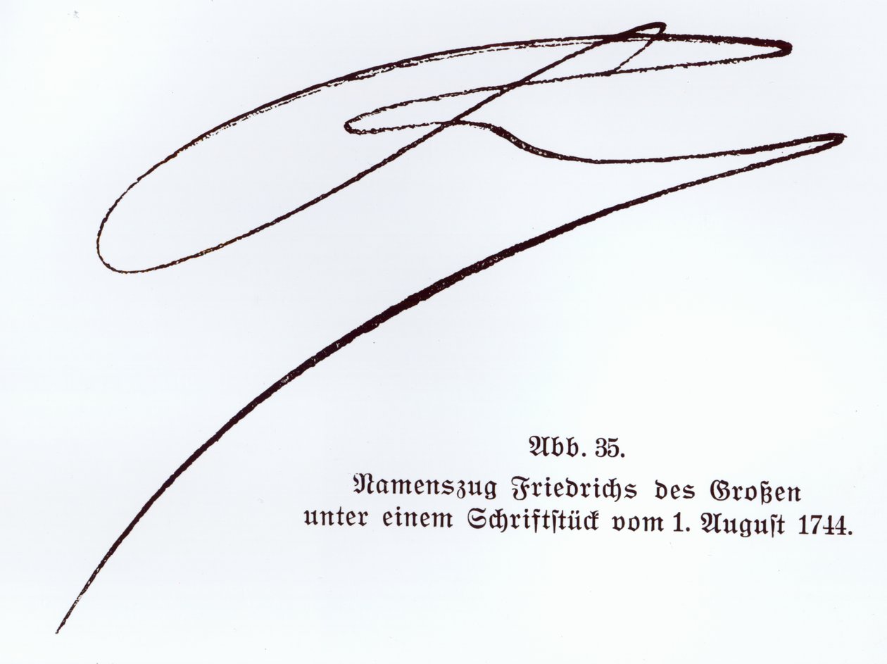 Podpis Fridricha Velikého, krále Pruska, 1. srpna 1744 od Unbekannt Unbekannt