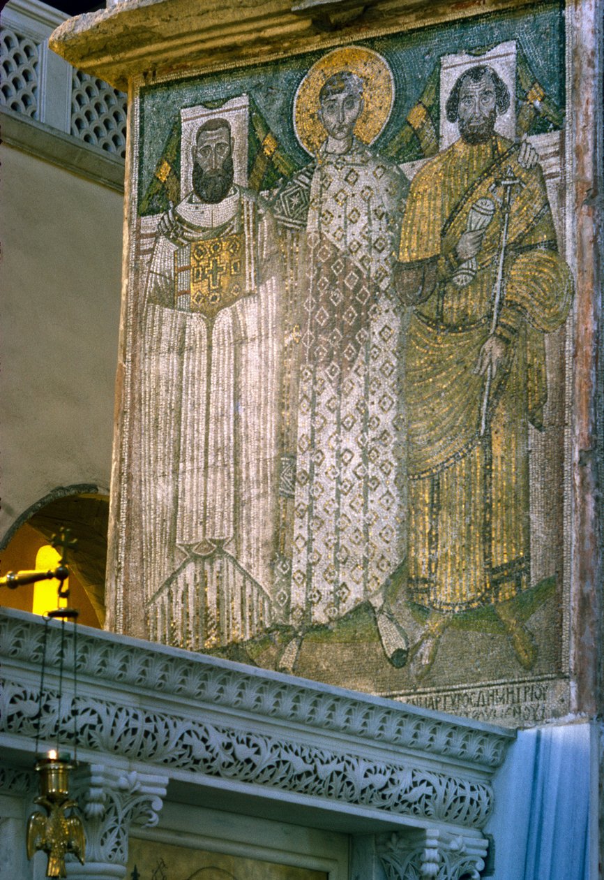 Svatý Demetrius a donátoři, mozaika v kostele Agios Georgios od Unbekannt Unbekannt