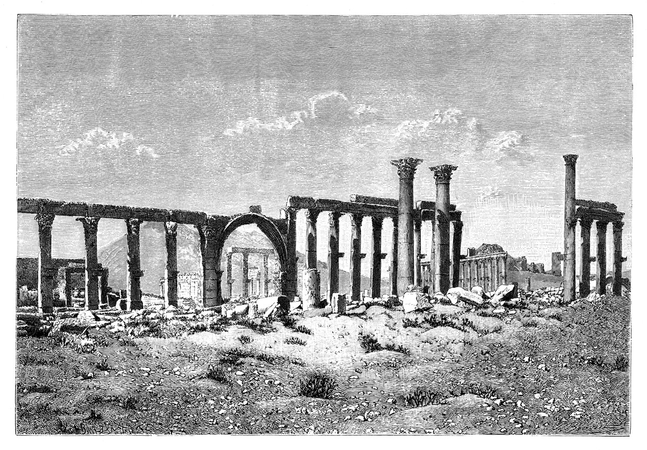 Zničená kolonáda v Palmyra Tadmur, Sýrie, 1895 od Unbekannt