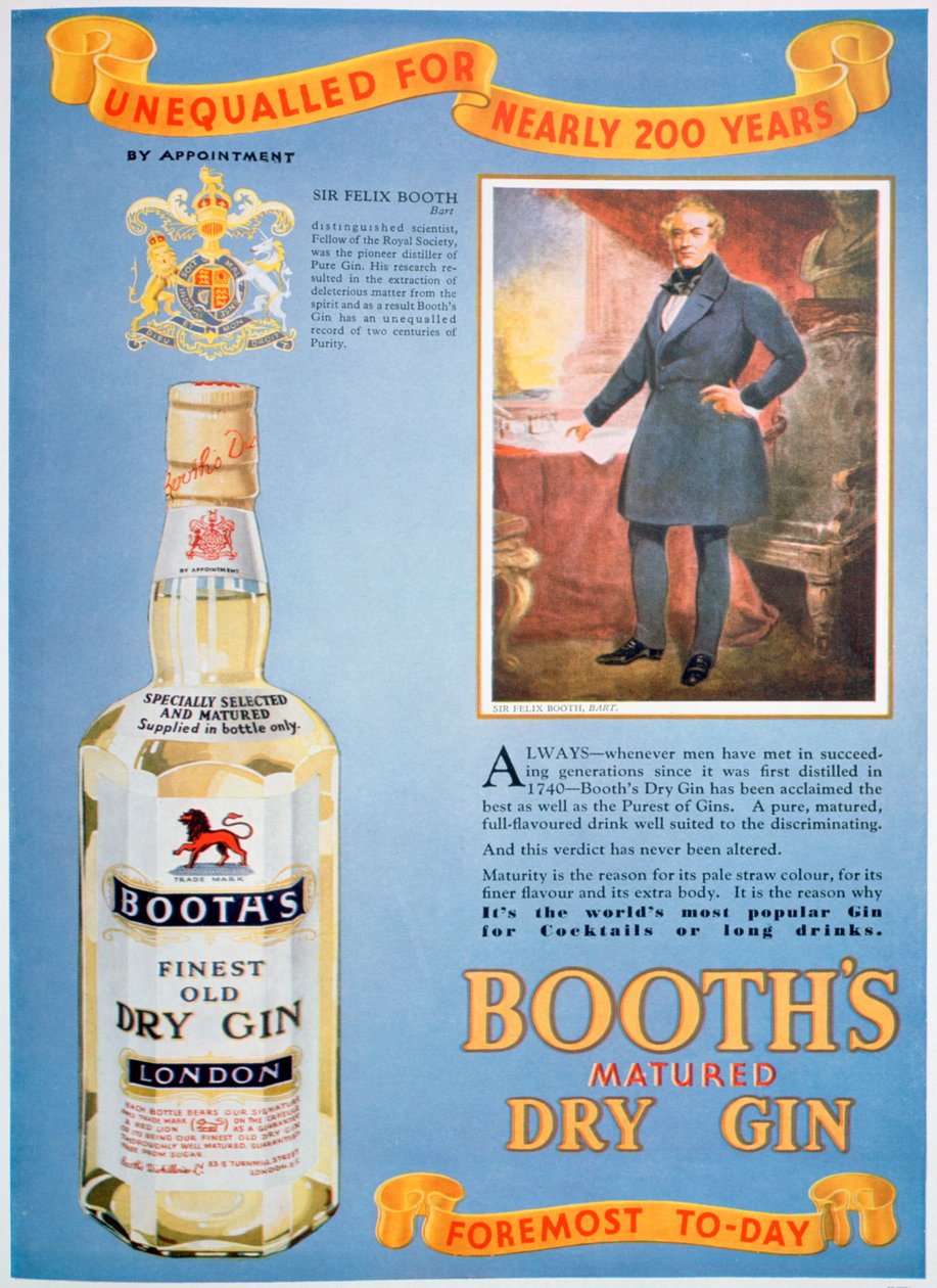 Reklama na gin Booths, 1935 od Unbekannt