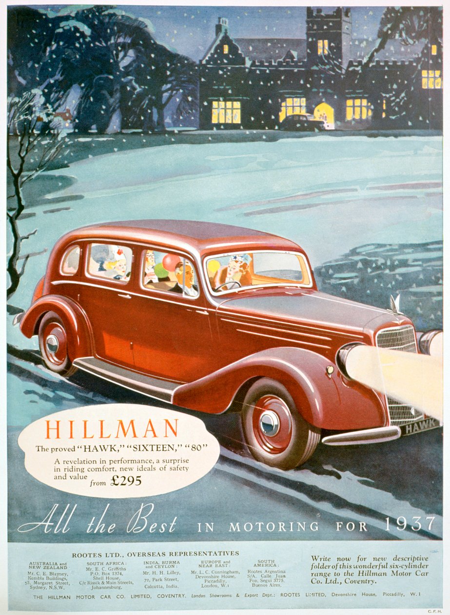 Reklama na motorová auta Hillman, 1936 od Unbekannt