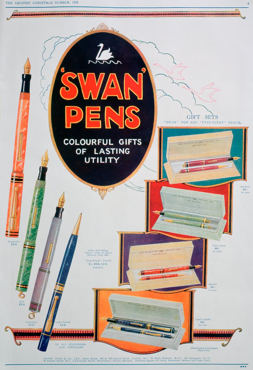 Reklama na pera Swan, 1928 od Unbekannt