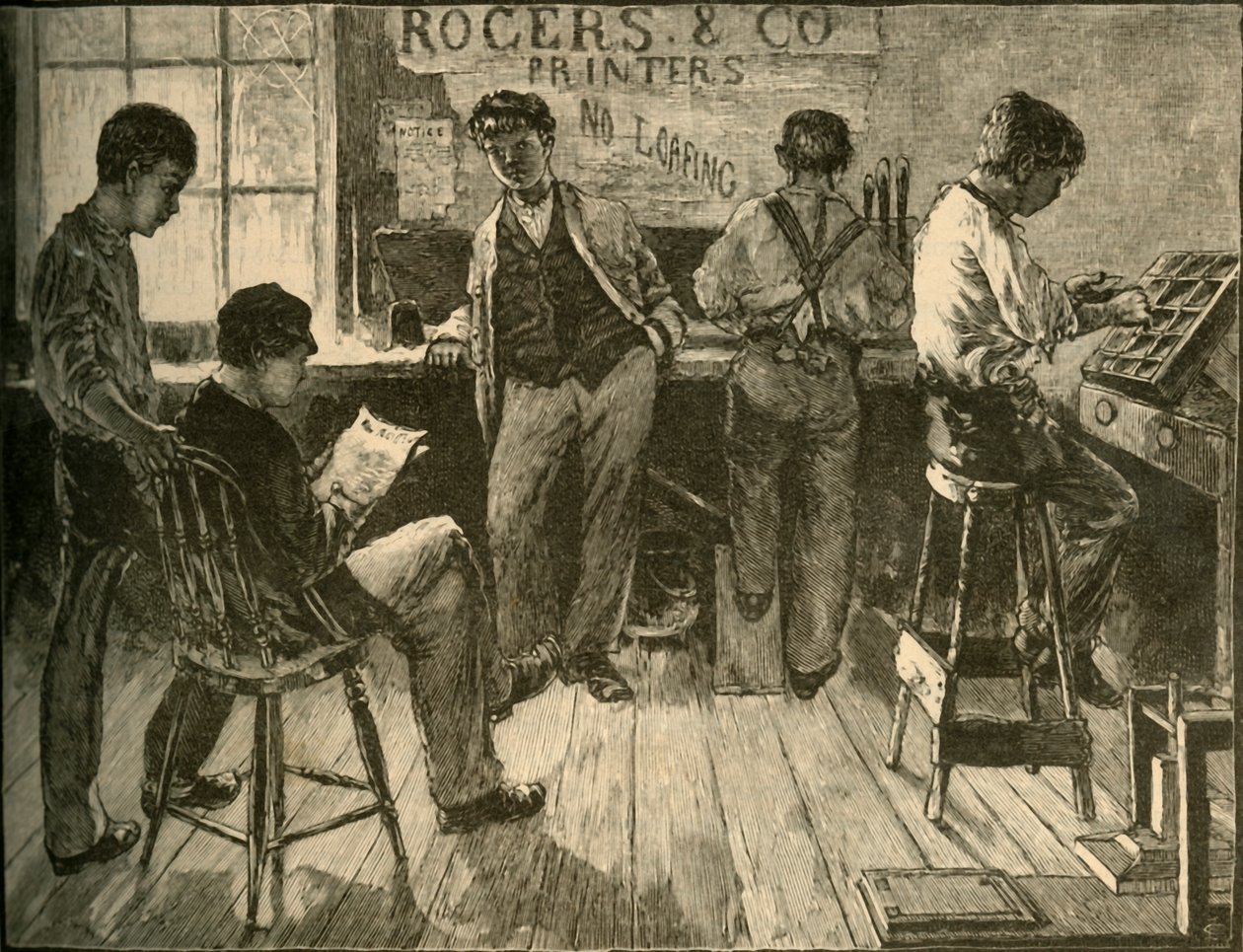 Při práci v tiskárně, 1881. od Unbekannt