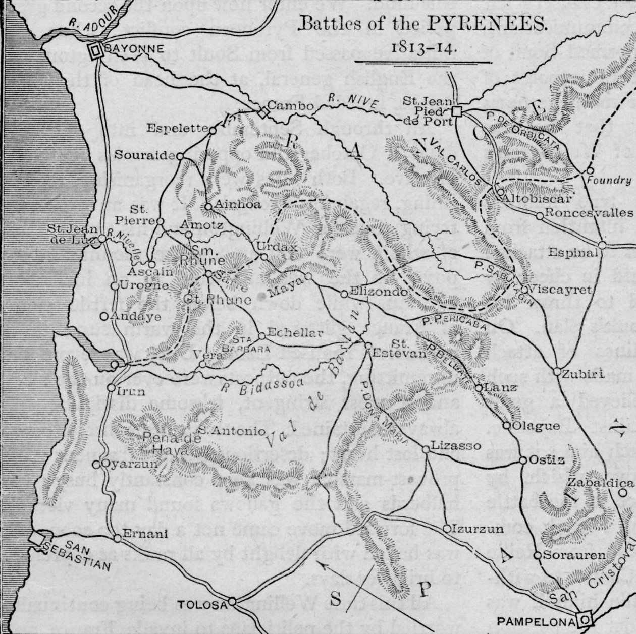 Bitvy o Pyreneje: Sketch Map, 1902 od Unbekannt