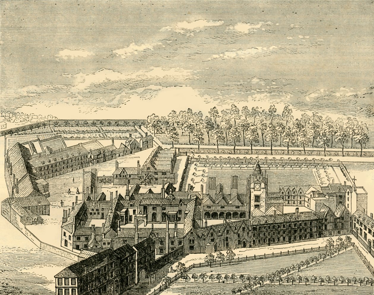 Pohled z ptačí perspektivy na Old Charterhouse, c1872. od Unbekannt