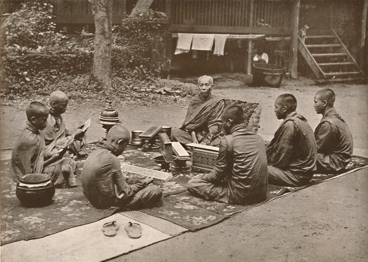 Buddhistický kněz s žáky, 1900. od Unbekannt