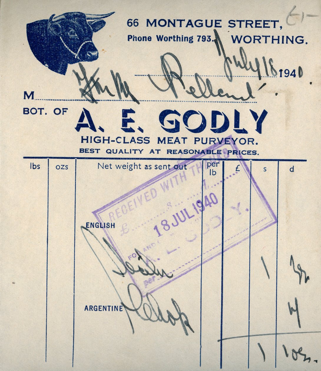 Účtenka řezníků, 1940. od Unbekannt