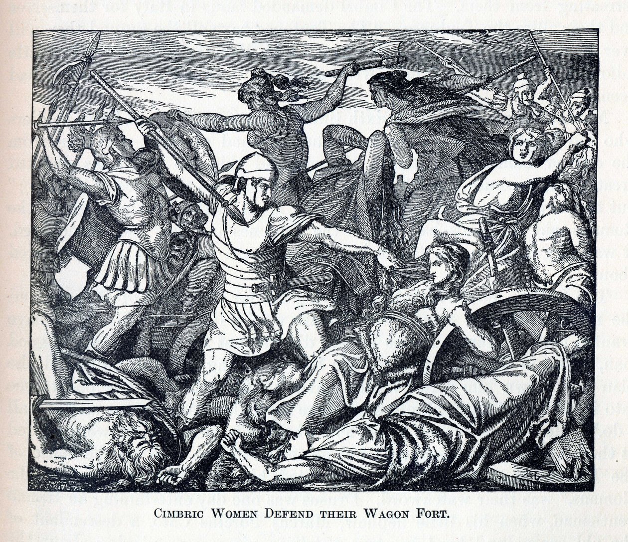 Cimbrické ženy brání svou vozovou pevnost, 1882 od Unbekannt
