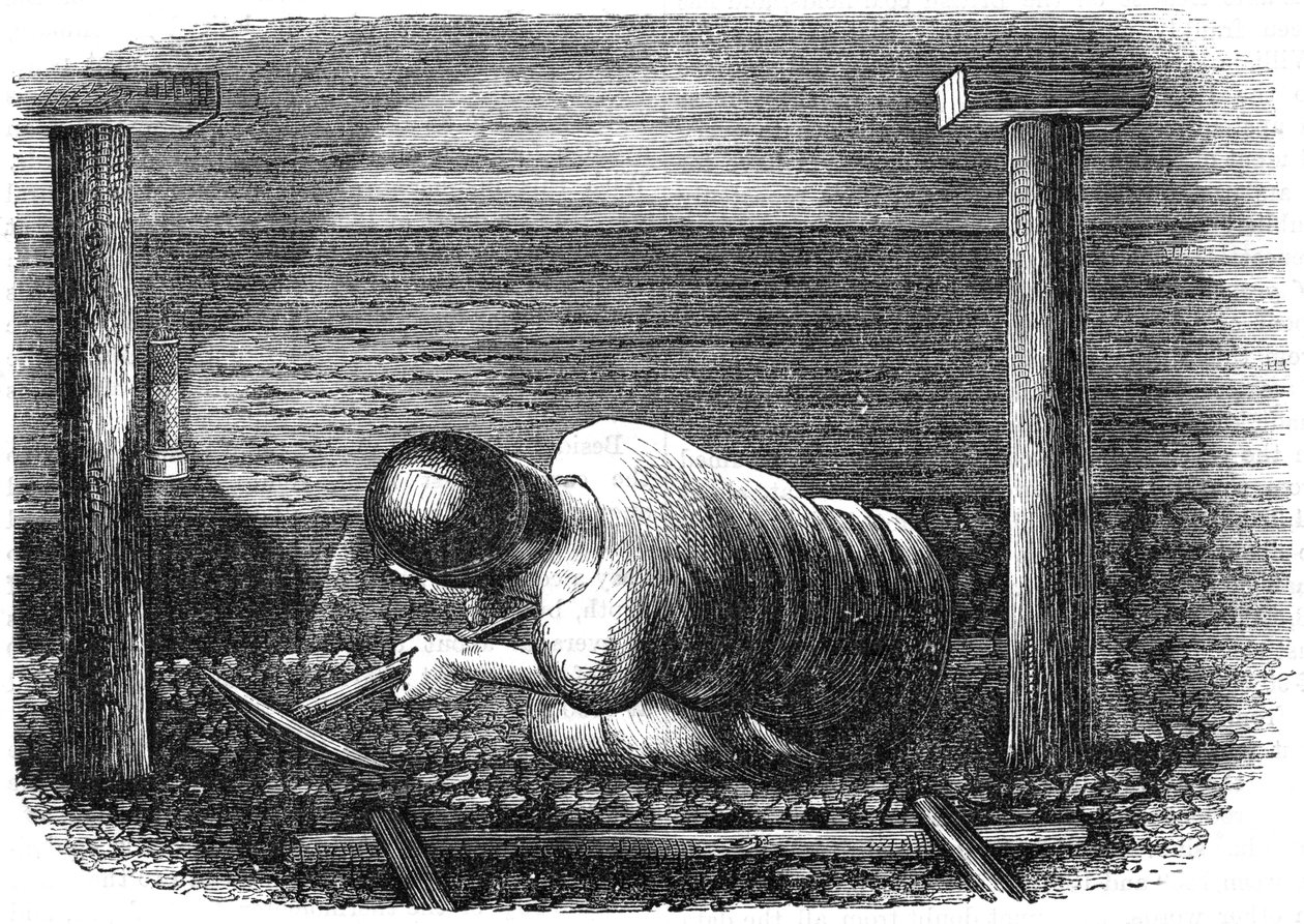 Uhelný horník pracující v úzké sloji, c1864. od Unbekannt