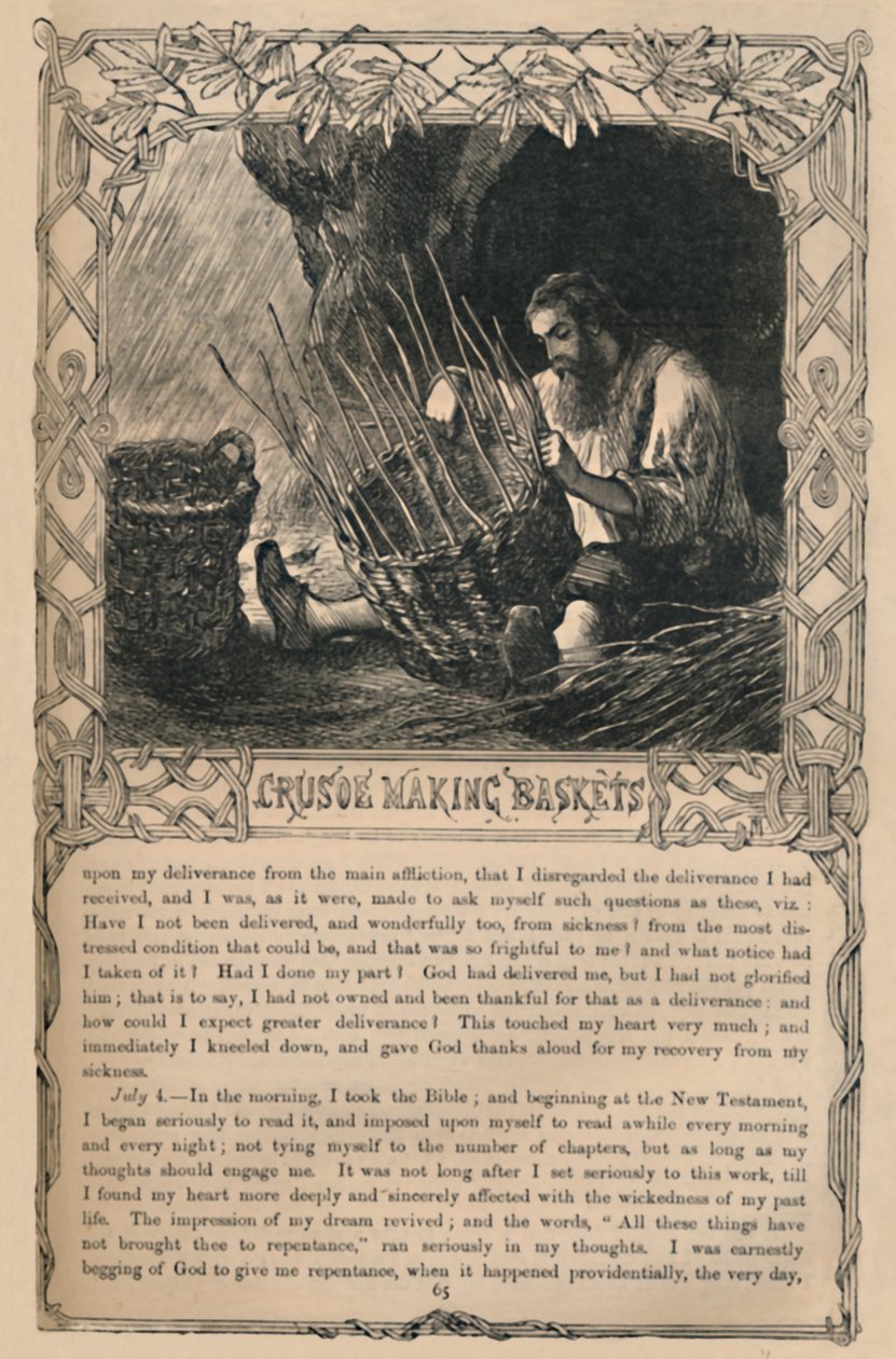 Crusoe Making Baskets, c1870 od Unbekannt
