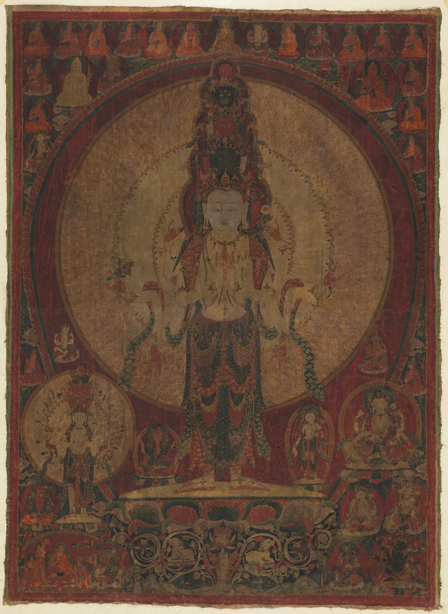 Jedenáctihlavý, tisíci ozbrojený bódhisattva soucitu Avalokiteshvara, c. 1500. od Unbekannt