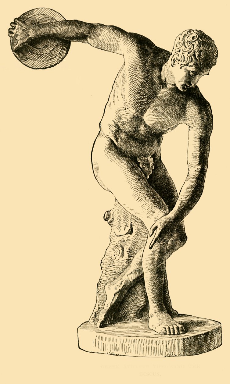 Řecký atlet hází diskem, 1890. od Unbekannt