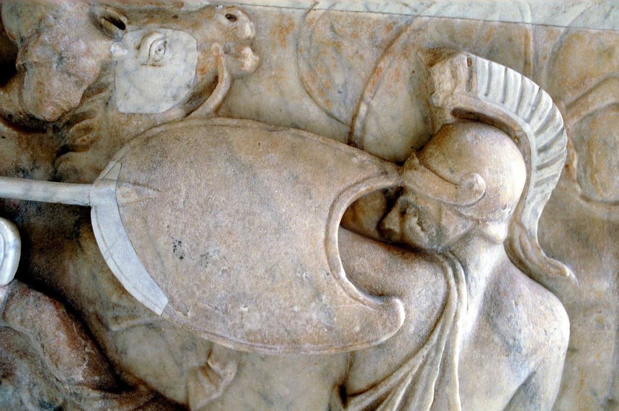 Řecký Hoplite v bitvě proti Amazonkám 30 př. nl-200 n. l od Unbekannt