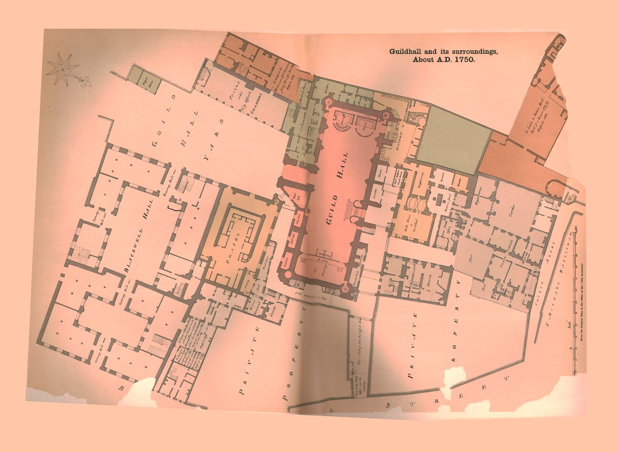 Plán Guild Hall City of London, c1750, 1886 od Unbekannt