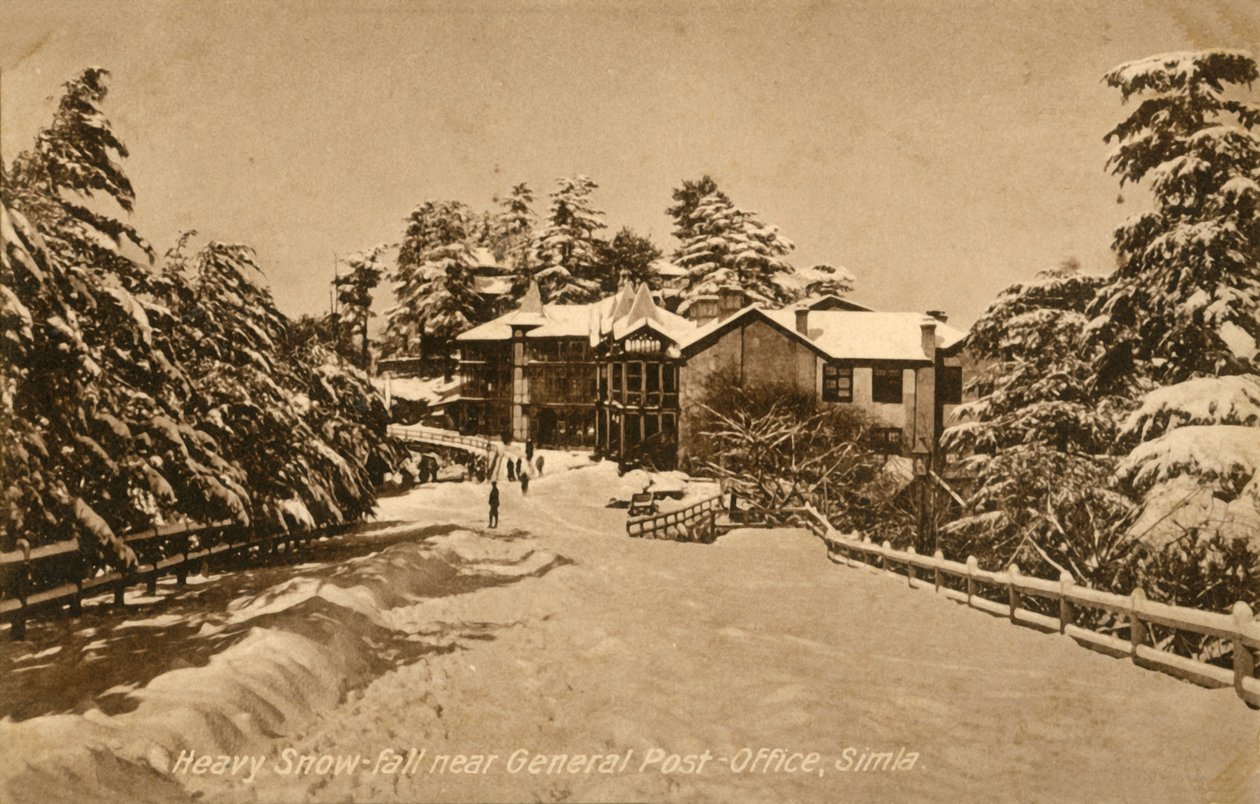 Silné sněžení poblíž General Post-Office, Shimla, c1918-c1939. od Unbekannt