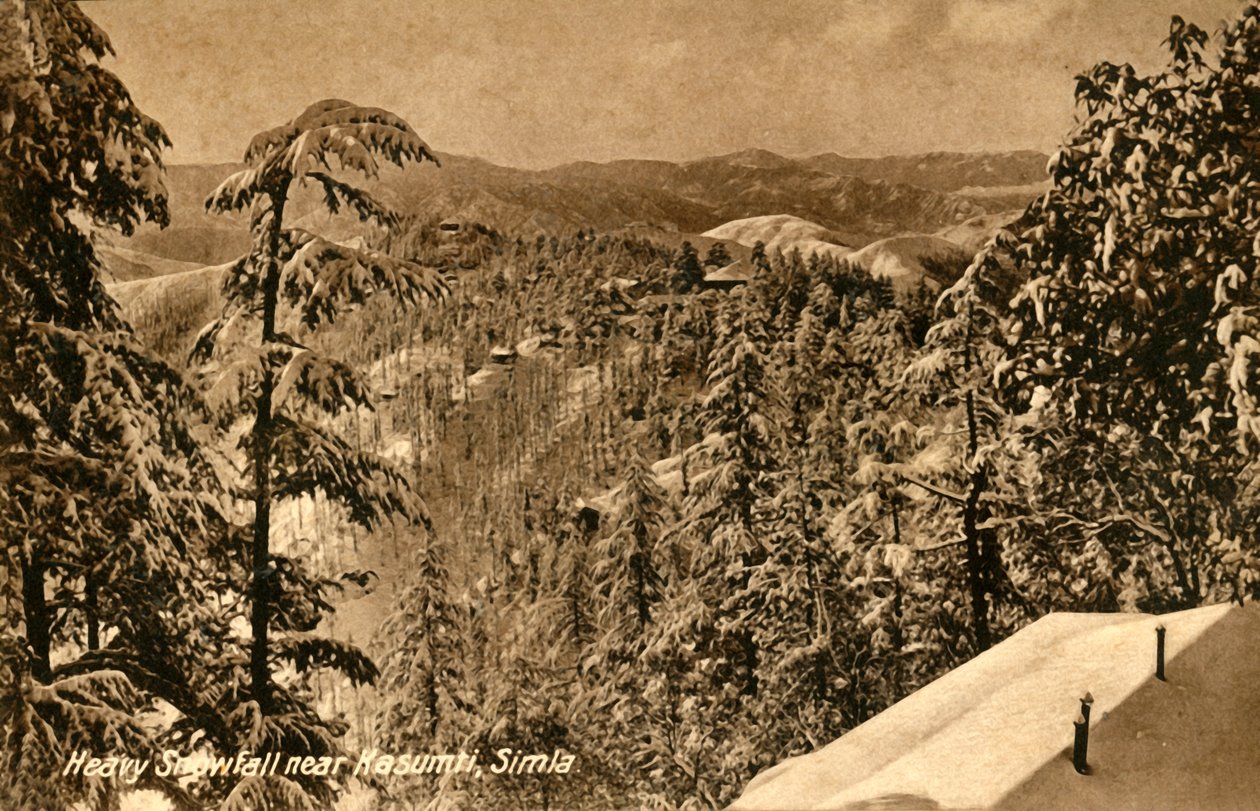 Silné sněžení poblíž Kasumpti, Shimla, c1918-c1939. od Unbekannt